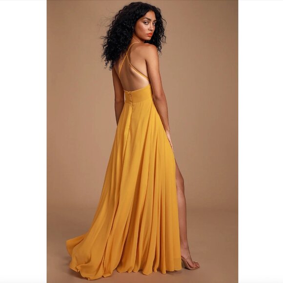 New w/Tags - Lulu’s Dreamy Romance Backless Maxi Dress in Mustard, size XL - Picture 6 of 13